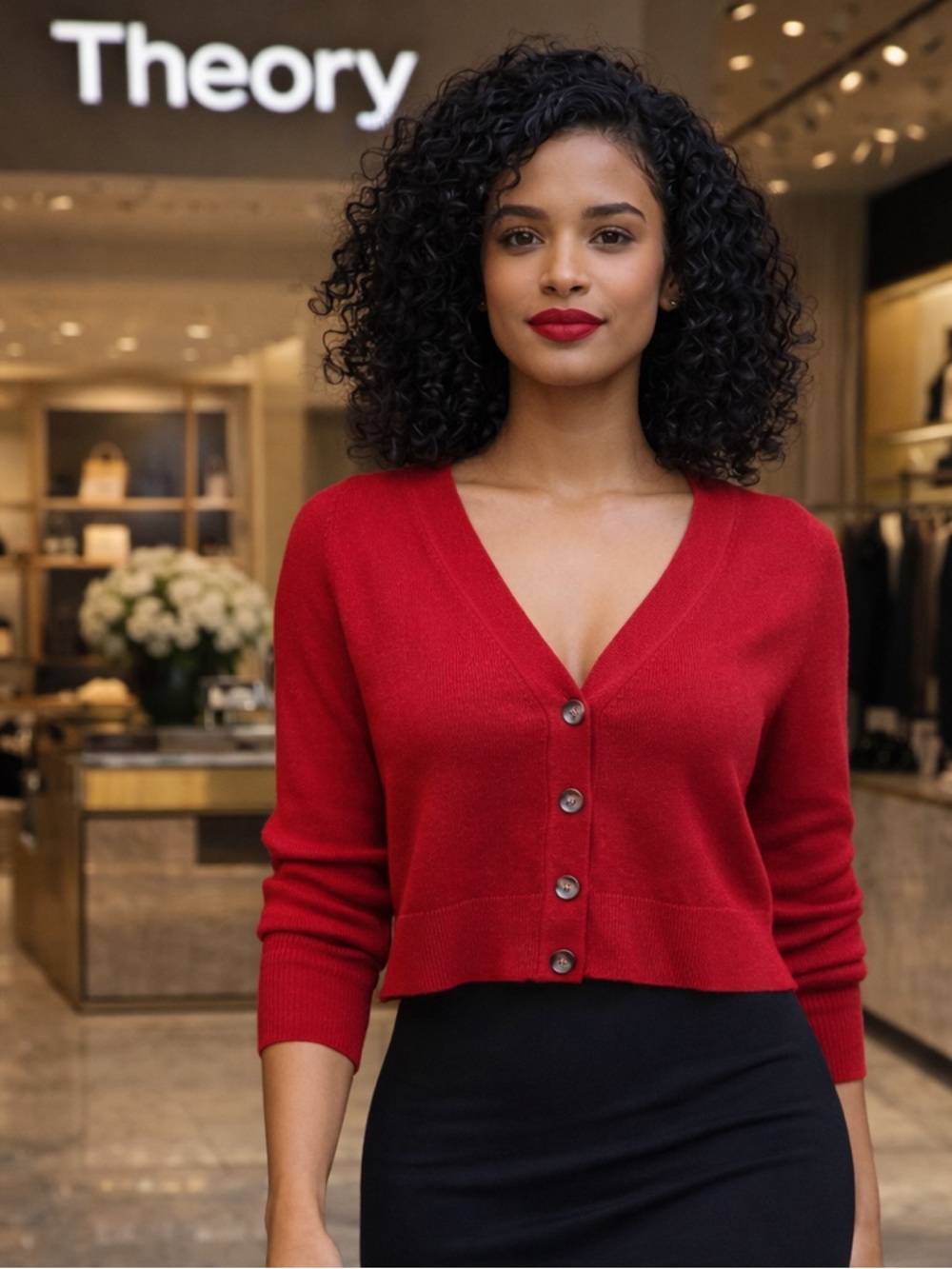 🌸Theory Dark Red V-Neck Cropped Button Cardigan size S/XS old money quiet luxury